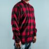 Man wearing chequered red and black shirt